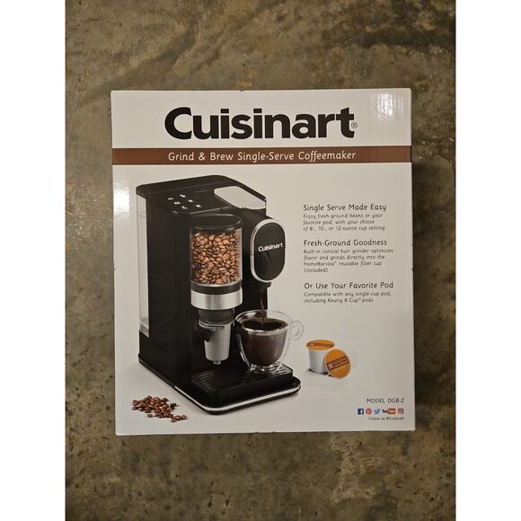 NEW Cuisinart DGB-2 Single Serve Coffee Maker Machine Coffee Grinder 48 oz Black - Picture 1 of 5
